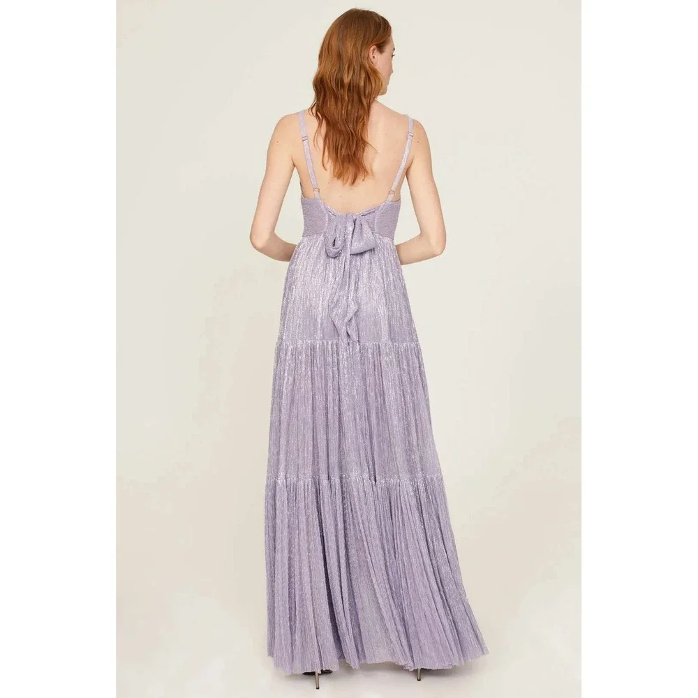 Sabina Musayev Pacific Gown Metallic Tiered Maxi Dress Size Large